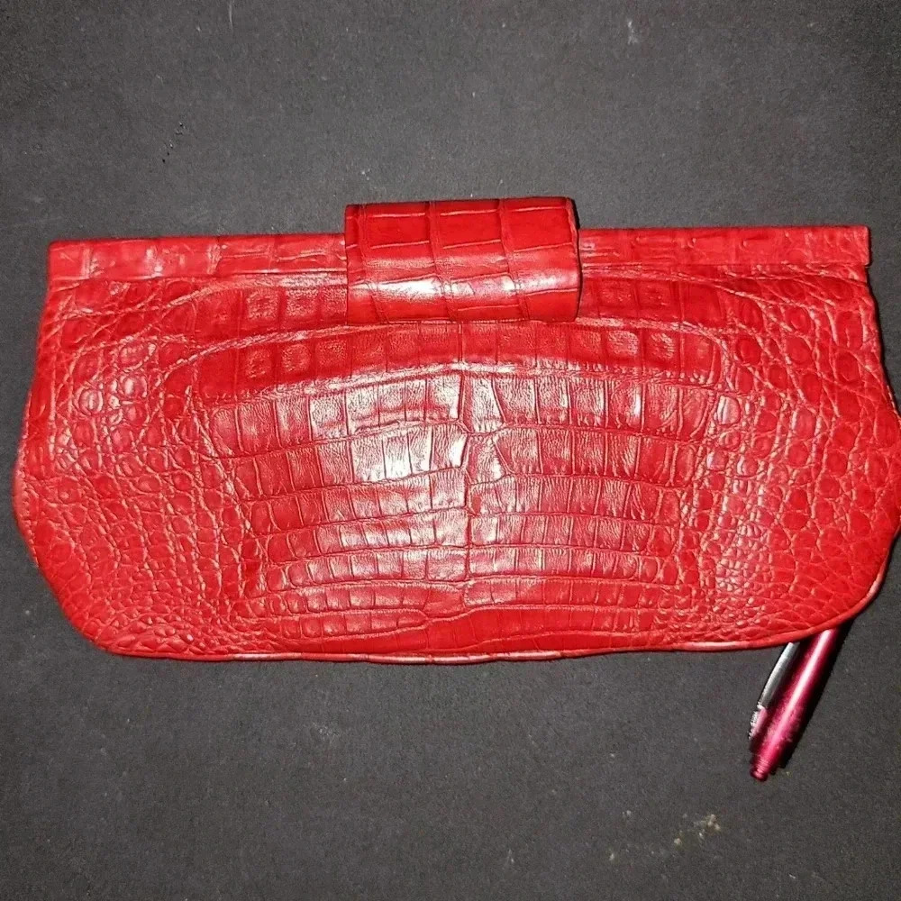 Nancy Gonzalez Red Croc Clutch Purse